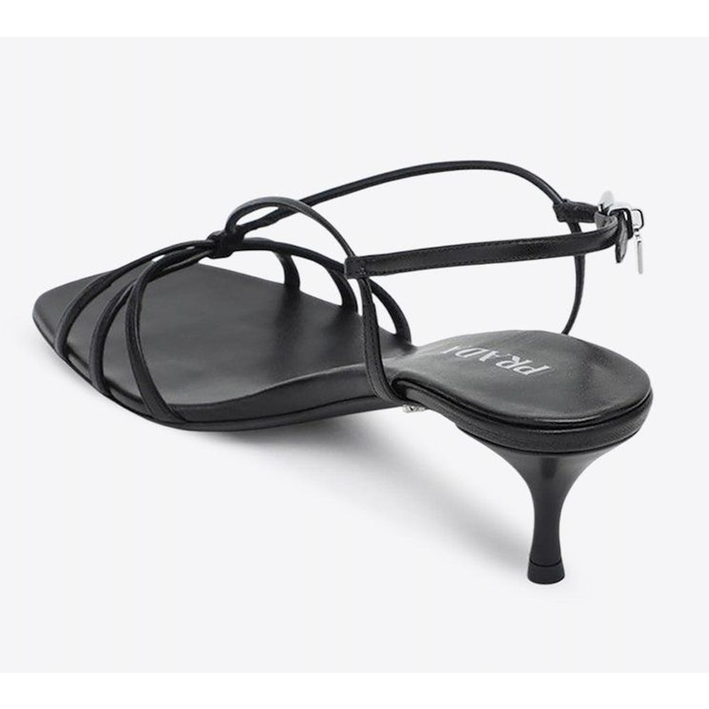 Prada Capretto Strappy 55mm Black Leather Slingback Sandal Mule Kitten Heel 36.5 - Picture 14 of 16